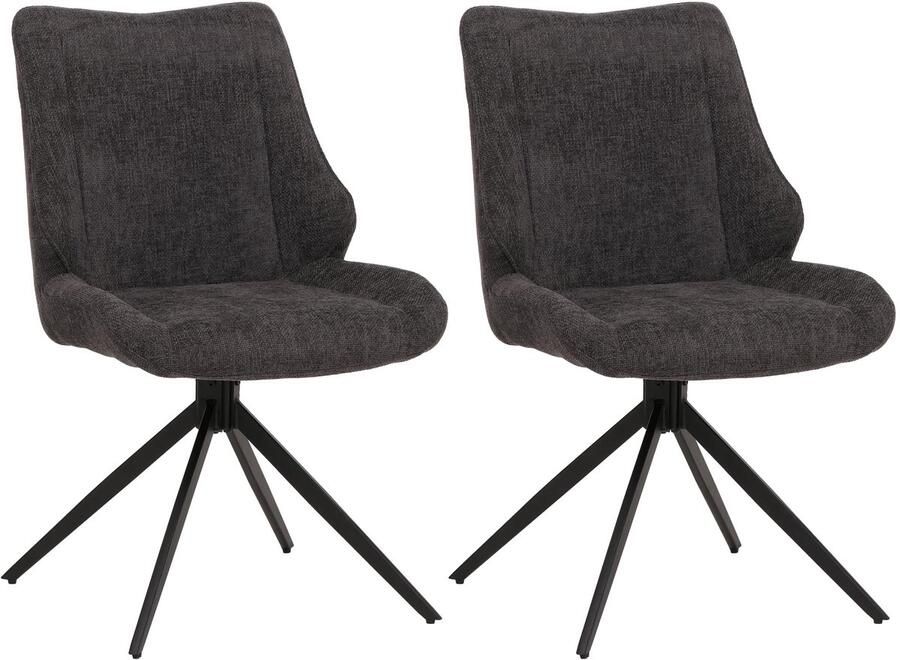 MCW Set van 2 eetkamerstoelen -O48 keukenstoel draaibaar met automatische terugvering stof textiel chenille (320g m²) Oeko-Tex ~ grijs