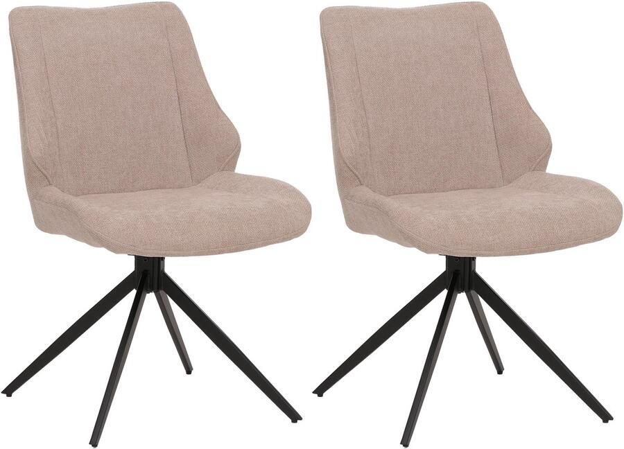 MCW Set van 2 eetkamerstoelen -O48 keukenstoel draaibaar met automatische terugvering stof textiel chenille (320g m²) Oeko-Tex ~ beige