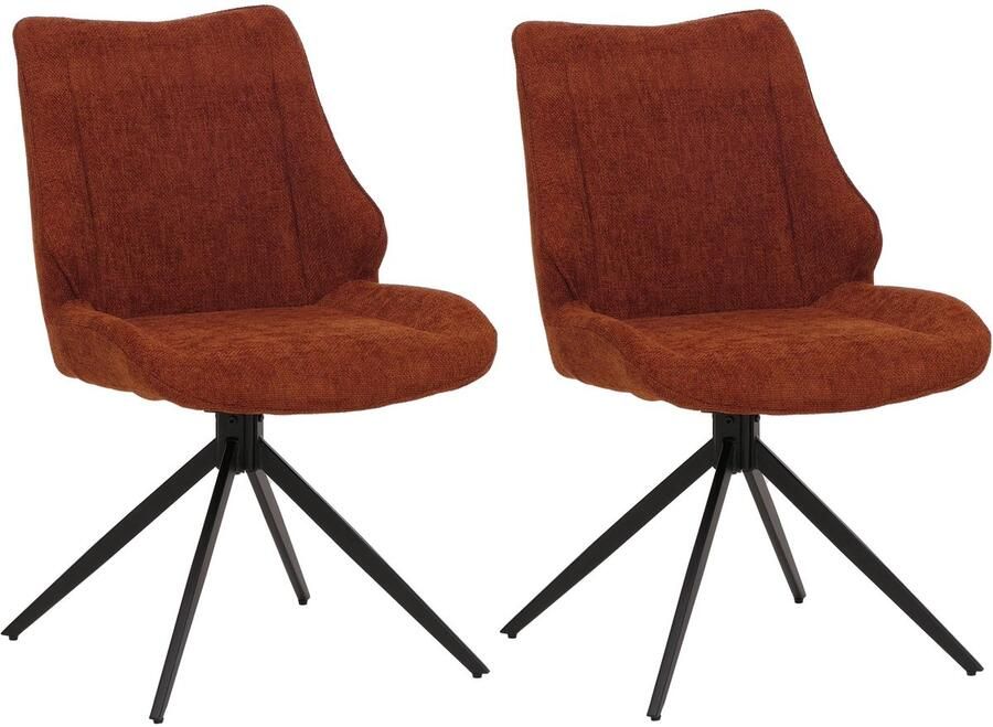 MCW Set van 2 eetkamerstoelen -O48 keukenstoel draaibaar met automatische terugvering stof textiel chenille (320g m²) Oeko-Tex ~ roodbruin