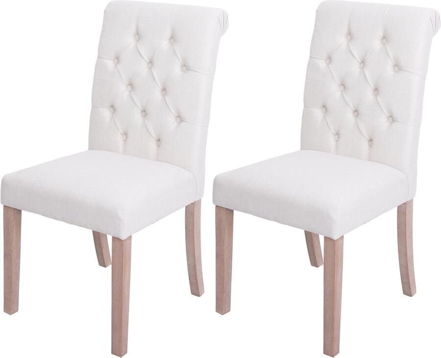 MCW Set van 2 eetkamerstoelen -O65 keukenstoel met bekleding Chesterfield stof textiel (280 g m²) wit