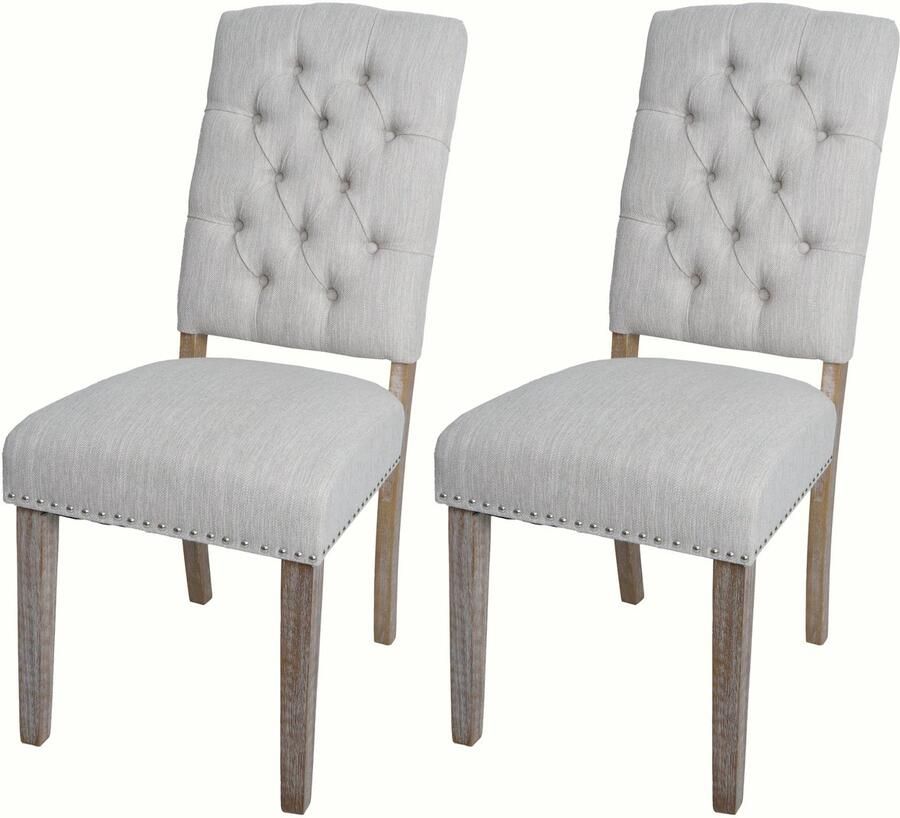 MCW Set van 2 eetkamerstoelen -O66b keukenstoel met bekleding Chesterfield-rieten stof textiel lichtgrijs