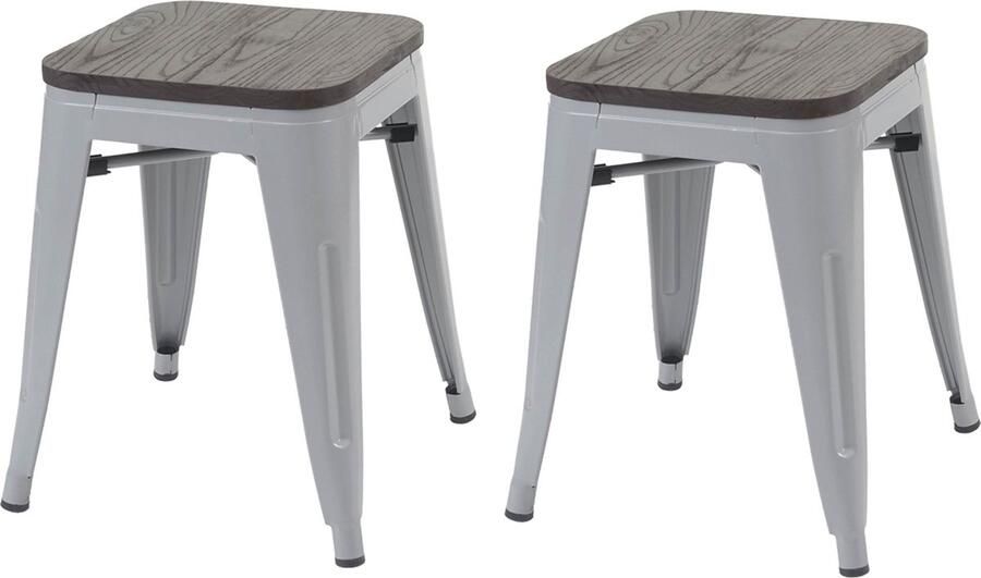 MCW Set van 2 krukken -A73 incl. houten zitting metalen kruk zitting kruk metalen industrieel ontwerp stapelbaar ~ grijs