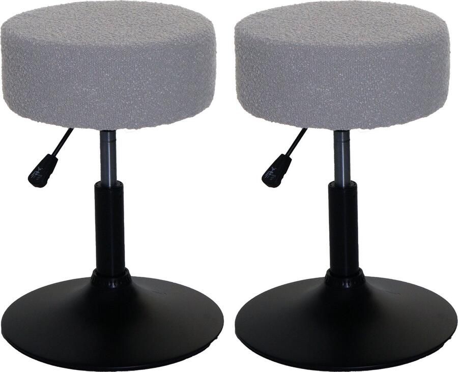MCW Set van 2 krukken -C22 kruk make-up kruk in hoogte verstelbaar draaibaar Ø 37cm stof bouclé (450g m²) ~ grijs