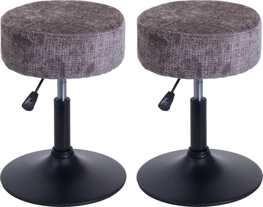 MCW Set van 2 krukken -C22 kruk make-up kruk in hoogte verstelbaar draaibaar Ø 37cm stof chenille (465g m²) ~ bruin