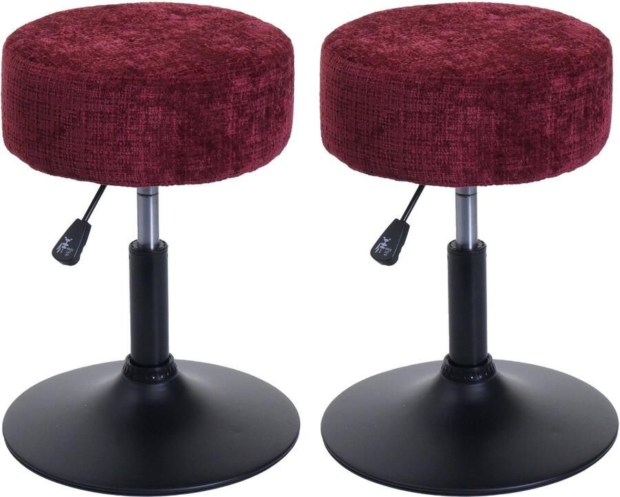 MCW Set van 2 krukken -C22 kruk make-up kruk in hoogte verstelbaar draaibaar Ø 37cm stof chenille (465g m²) ~ bordeaux