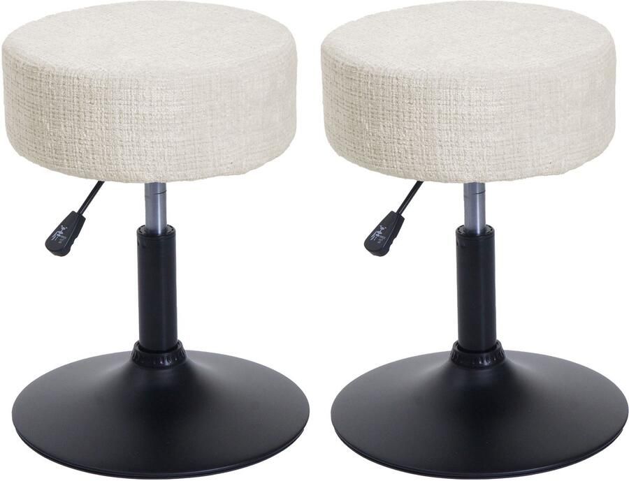 MCW Set van 2 krukken -C22 kruk make-up kruk in hoogte verstelbaar draaibaar Ø 37cm stof chenille (465g m²) ~ crème-wit