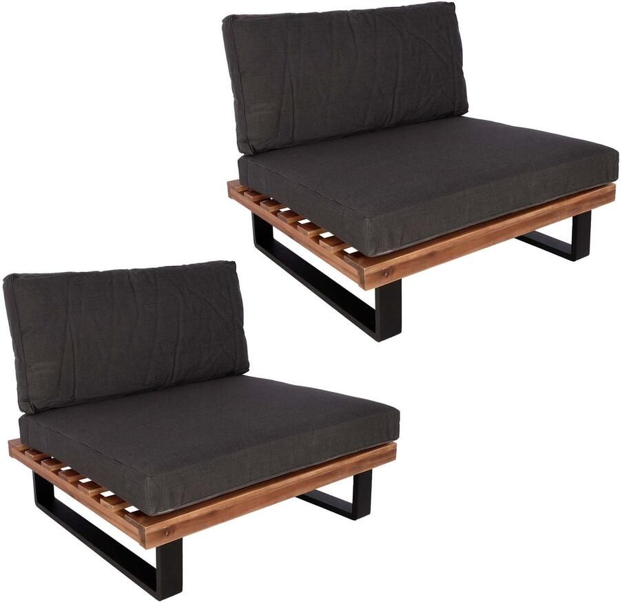 MCW Set van 2 loungestoelen -H54 tuinstoelen gesponnen poly acacia hout FSC-gecertificeerd aluminium ~ bruin bekleding donkergrijs