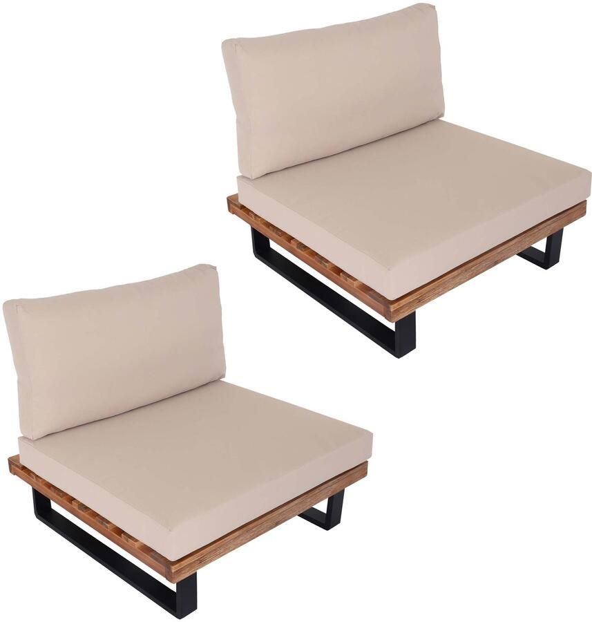 MCW Set van 2 loungestoelen -H54 tuinstoelen gesponnen poly acacia hout FSC-gecertificeerd aluminium ~ lichtbruin bekleding beige