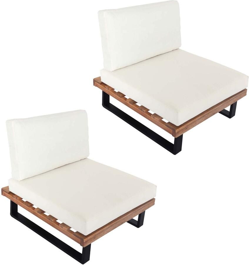 MCW Set van 2 loungestoelen -H54 tuinstoelen gesponnen poly acacia hout FSC-gecertificeerd aluminium ~ lichtbruin bekleding crèmewit