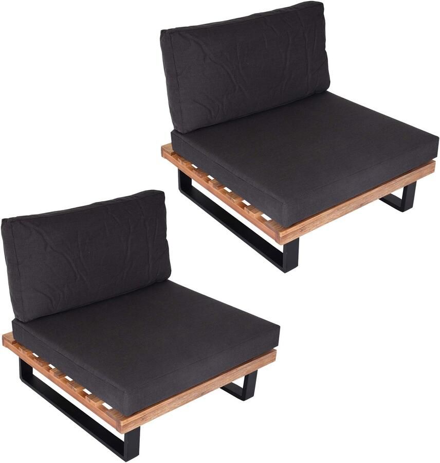 MCW Set van 2 loungestoelen -H54 tuinstoelen gesponnen poly acacia hout FSC-gecertificeerd aluminium ~ lichtbruin kussen donkergrijs