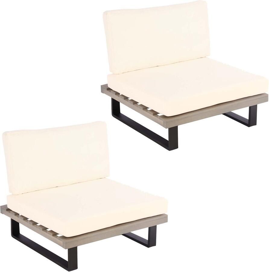 MCW Set van 2 loungestoelen -H54 tuinstoelen gesponnen poly acaciahout FSC-gecertificeerd aluminium ~ grijs bekleding crèmewit