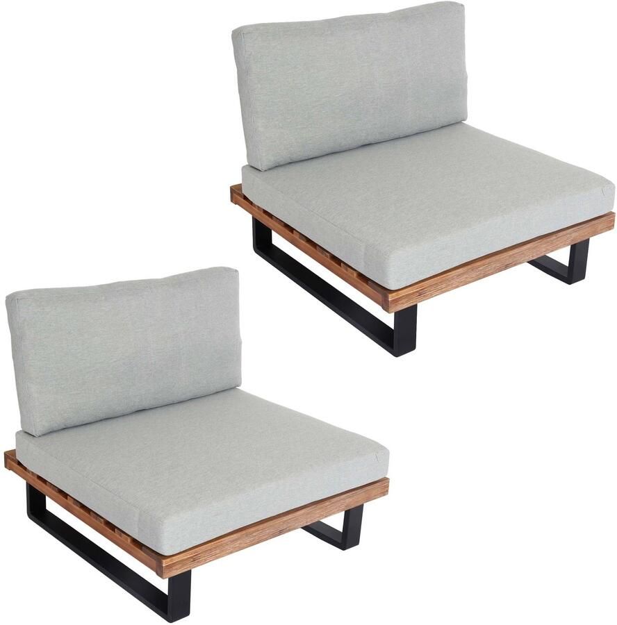 MCW Set van 2 loungestoelen -H54 tuinstoelen spinnend poly acacia hout FSC-gecertificeerd aluminium ~ lichtbruin kussen lichtgrijs