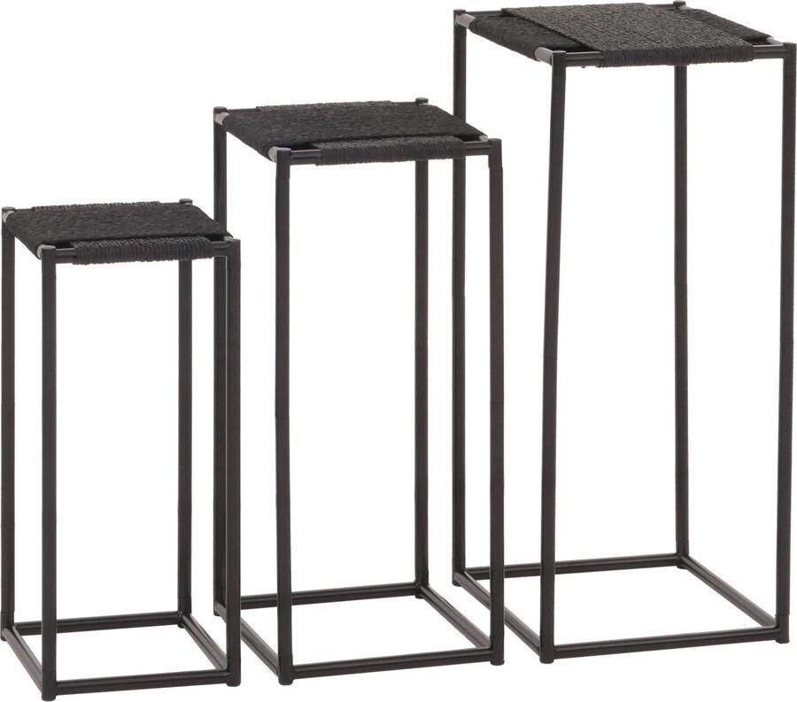 MCW Set van 3 bloementafels -N70 bijzettafel bloemenstandaard stapelbaar metalen papieren koord ~ antraciet