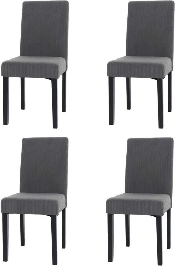 MCW Set van 4 eetkamerstoel Littau keukenstoel hoge rug stof textiel koord hout ~ donkergrijs donkere poten