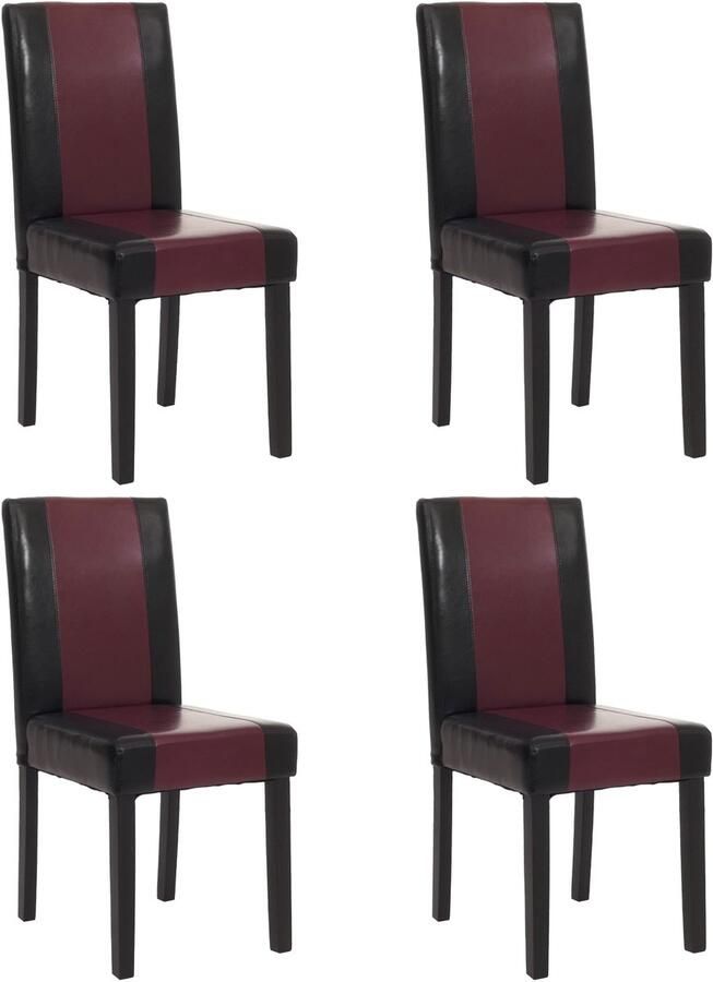 MCW Set van 4 Eetkamerstoel Keukenstoel Littau ~ Imitatieleer zwart-rood donkere poten