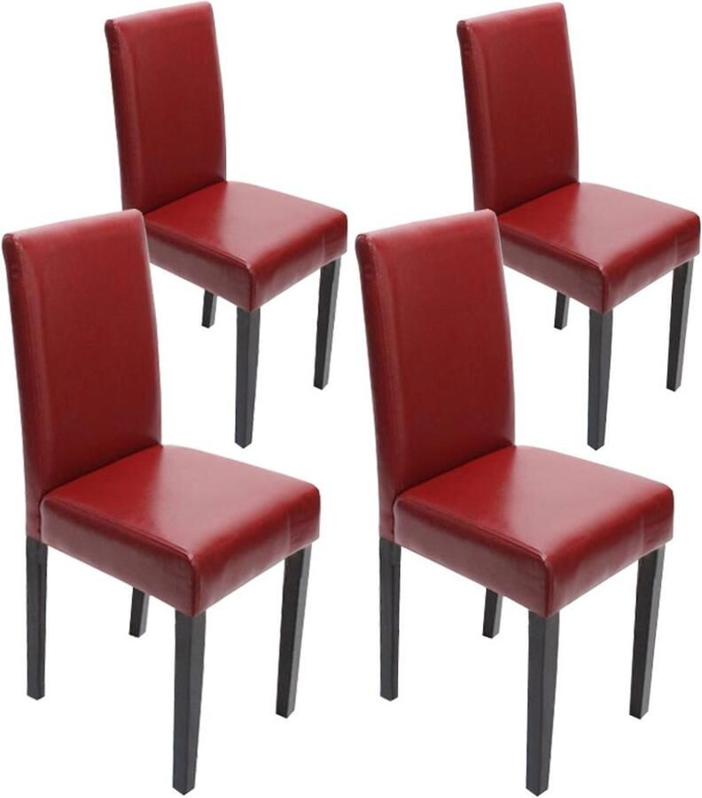 MCW Set van 4 eetkamerstoelen Keukenstoel Littau ~ leer rode donkere poten