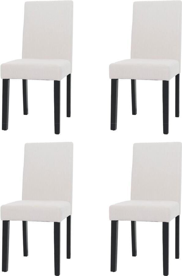 MCW Set van 4 eetkamerstoelen Littau keukenstoel hoge rug stof textiel koord hout ~ crème donkere poten