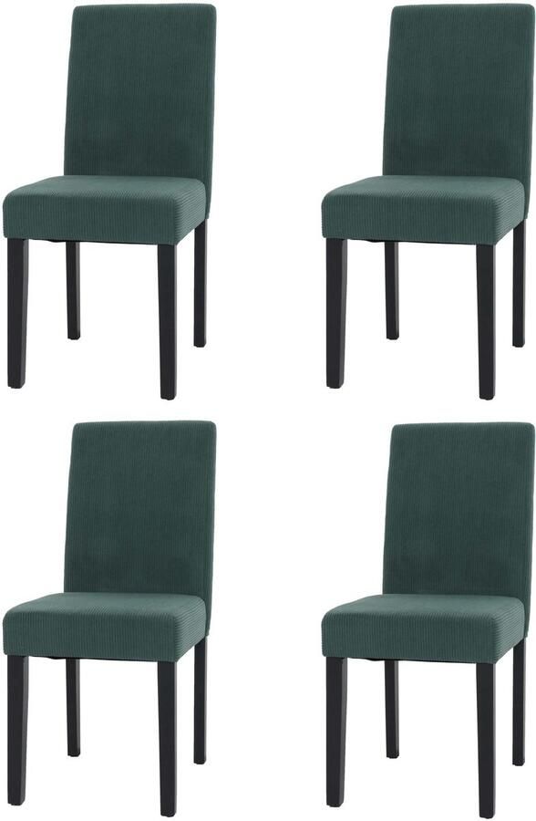 MCW Set van 4 eetkamerstoelen Littau keukenstoel hoge rug stof textiel koord hout ~ groen donkere poten