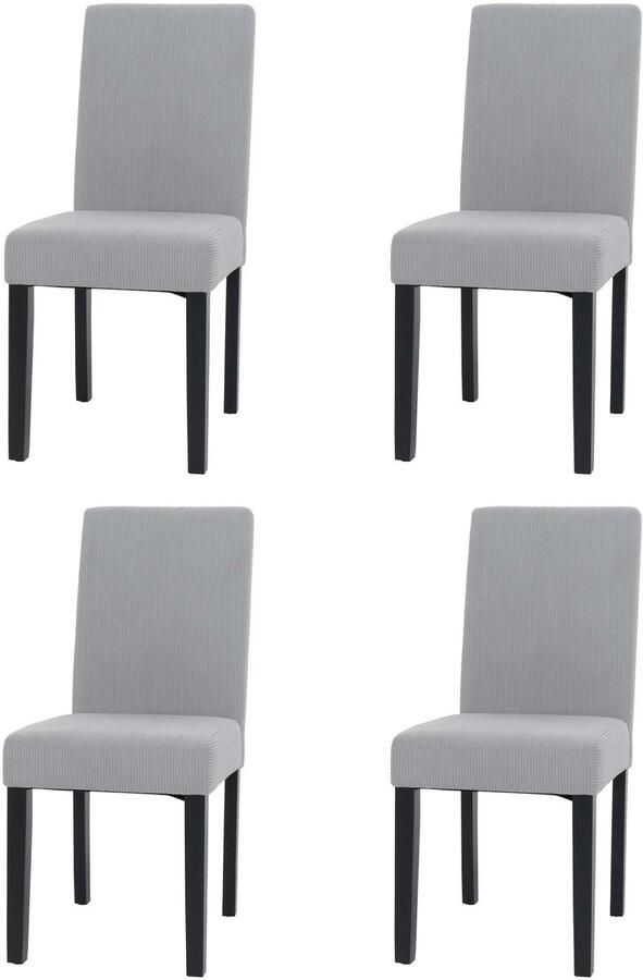 MCW Set van 4 eetkamerstoelen Littau keukenstoel hoge rug stof textiel koord hout ~ lichtgrijs donkere poten