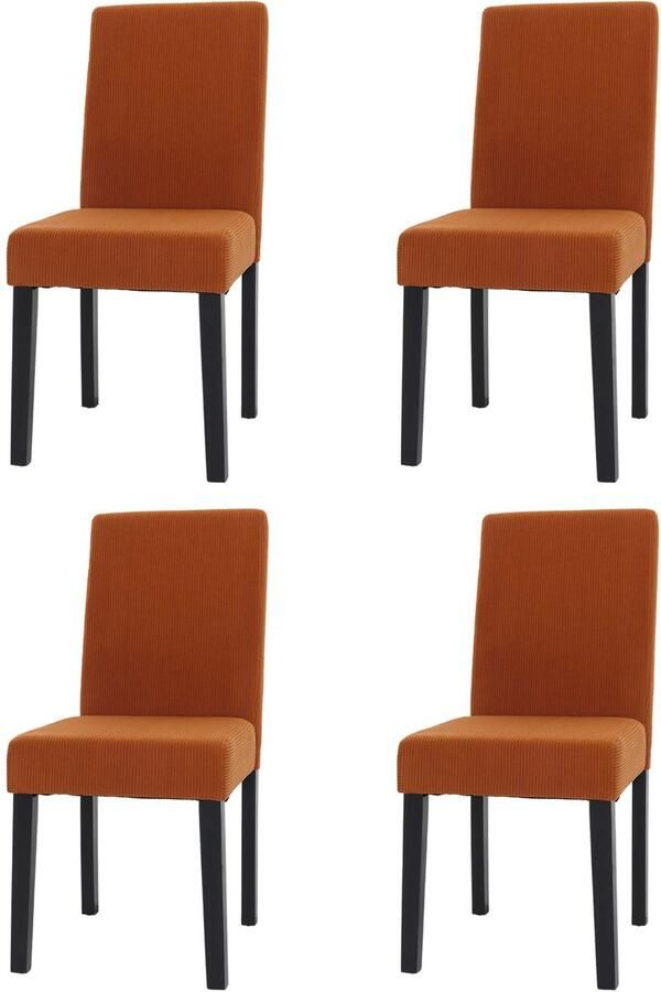 MCW Set van 4 eetkamerstoelen Littau keukenstoel hoge rug stof textiel koord hout ~ terracotta donkere poten