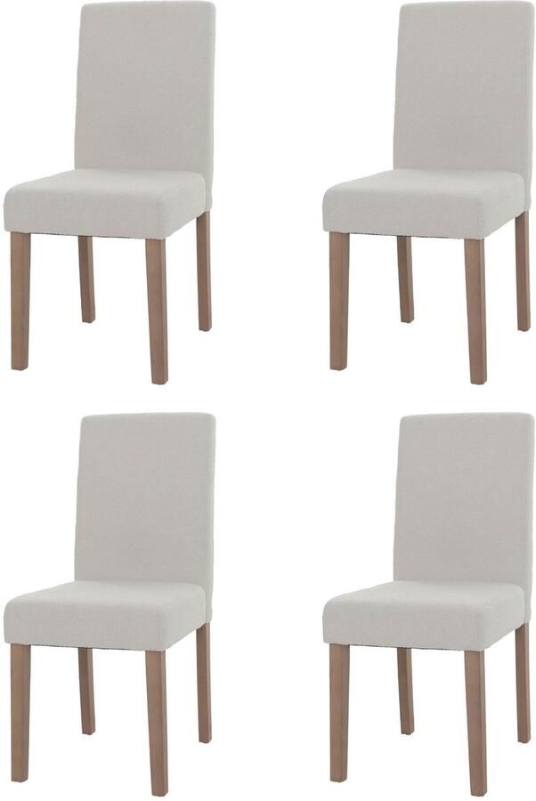 MCW Set van 4 eetkamerstoelen Littau keukenstoel met hoge rugleuning stof textiel bouclé hout ~ crème naturelkleurige poten