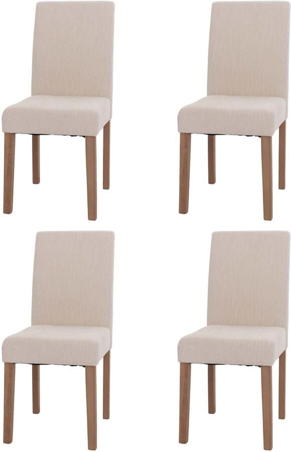 MCW Set van 4 eetkamerstoelen Littau keukenstoel met hoge rugleuning stof textiel chenille hout ~ crème naturelkleurige poten
