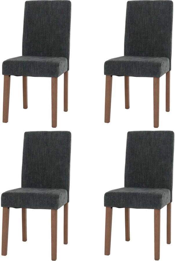 MCW Set van 4 eetkamerstoelen Littau keukenstoel met hoge rugleuning stof textiel chenille hout ~ donkergrijs naturelkleurige poten