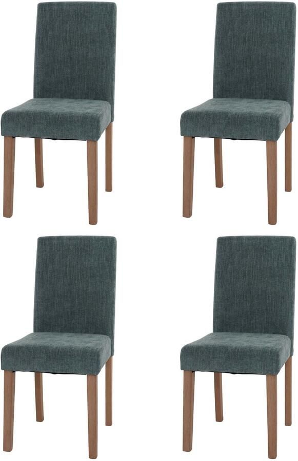 MCW Set van 4 eetkamerstoelen Littau keukenstoel met hoge rugleuning stof textiel chenille hout ~ groen naturelkleurige poten
