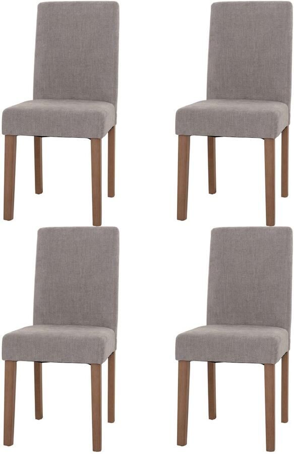 MCW Set van 4 eetkamerstoelen Littau keukenstoel met hoge rugleuning stof textiel chenille hout ~ lichtgrijs naturelkleurige poten