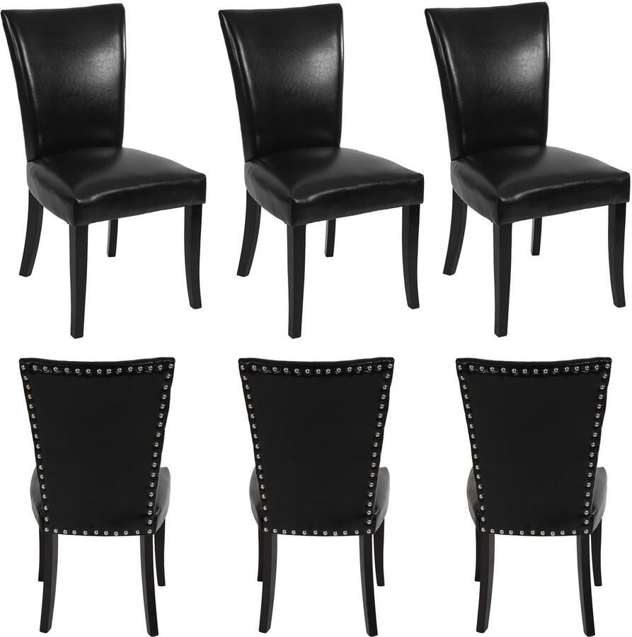 MCW Set van 6 Chesterfield eetkamerstoelen keukenstoel klinknagels MVG-gecertificeerd ~ kunstleer zwart donkere poten