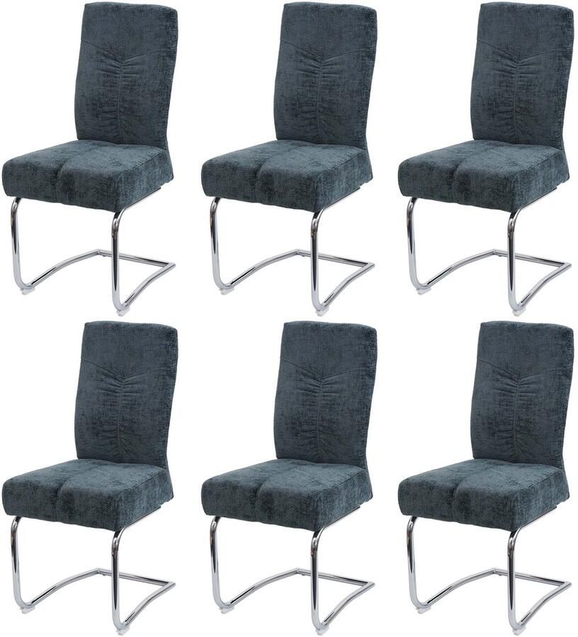 MCW Set van 6 eetkamerstoel -G56 keukenstoel sledestoel fauteuil metaal stof textiel chenille ~ blauw-groen