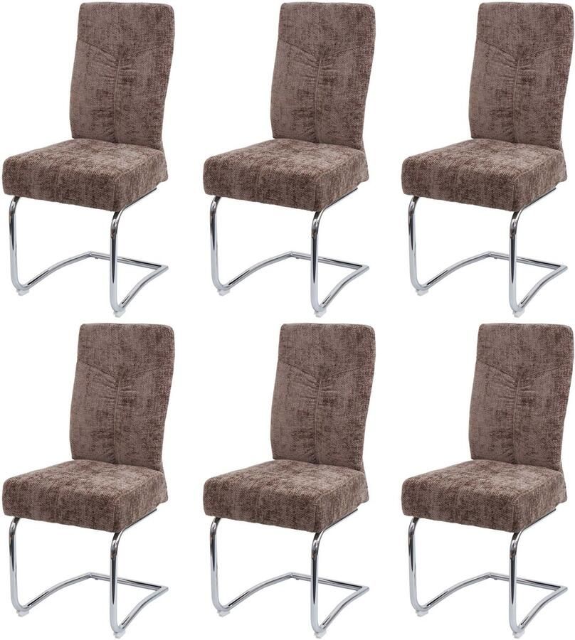 MCW Set van 6 eetkamerstoel -G56 keukenstoel sledestoel fauteuil metaal stof textiel chenille ~ bruin