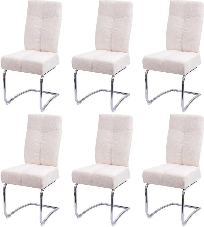 MCW Set van 6 eetkamerstoel -G56 keukenstoel sledestoel fauteuil metaal stof textiel chenille ~ crème