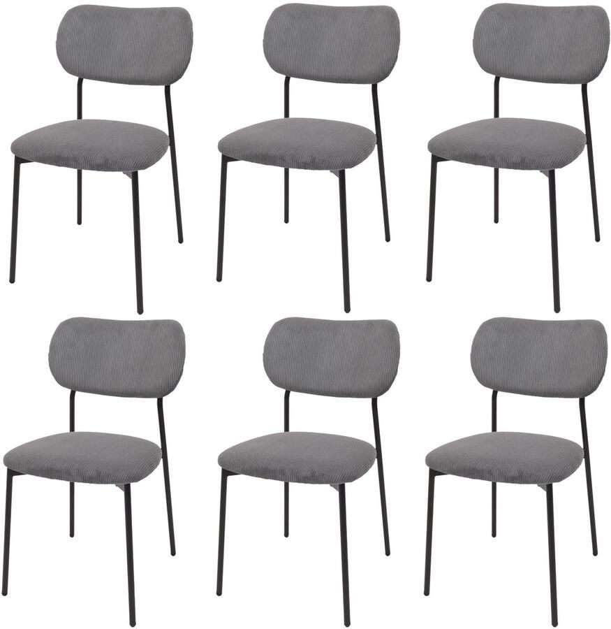 MCW Set van 6 eetkamerstoel -O26 keukenstoel gestoffeerde stoel koord (330g m²) stof textiel metaal ~ donkergrijs