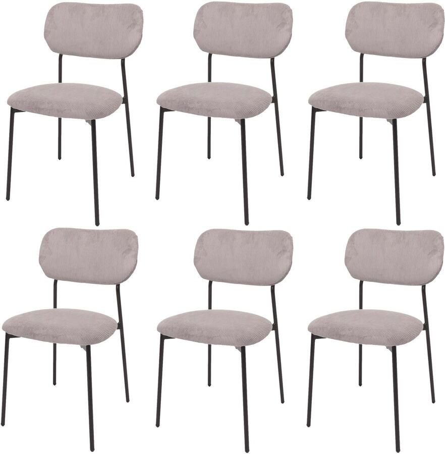 MCW Set van 6 eetkamerstoel -O26 keukenstoel gestoffeerde stoel koord (330g m²) stof textiel metaal ~ lichtgrijs