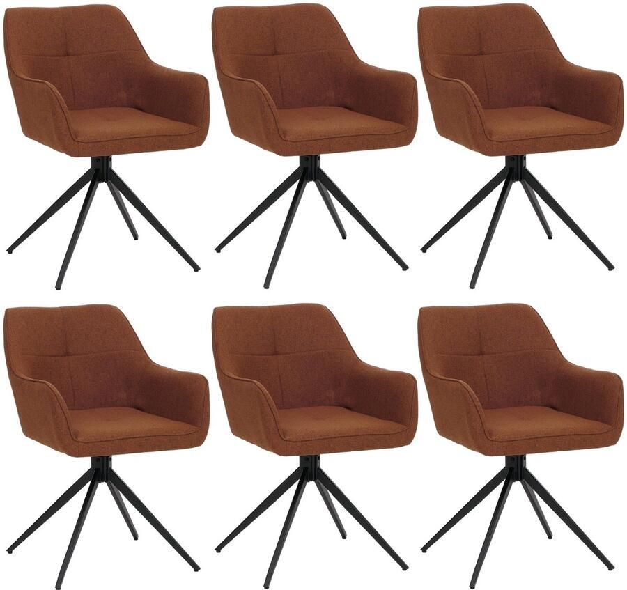 MCW Set van 6 eetkamerstoel -O47 keukenstoel armleuning draaibaar met automatische terugvering stof textiel (270g m²) ~ terracotta