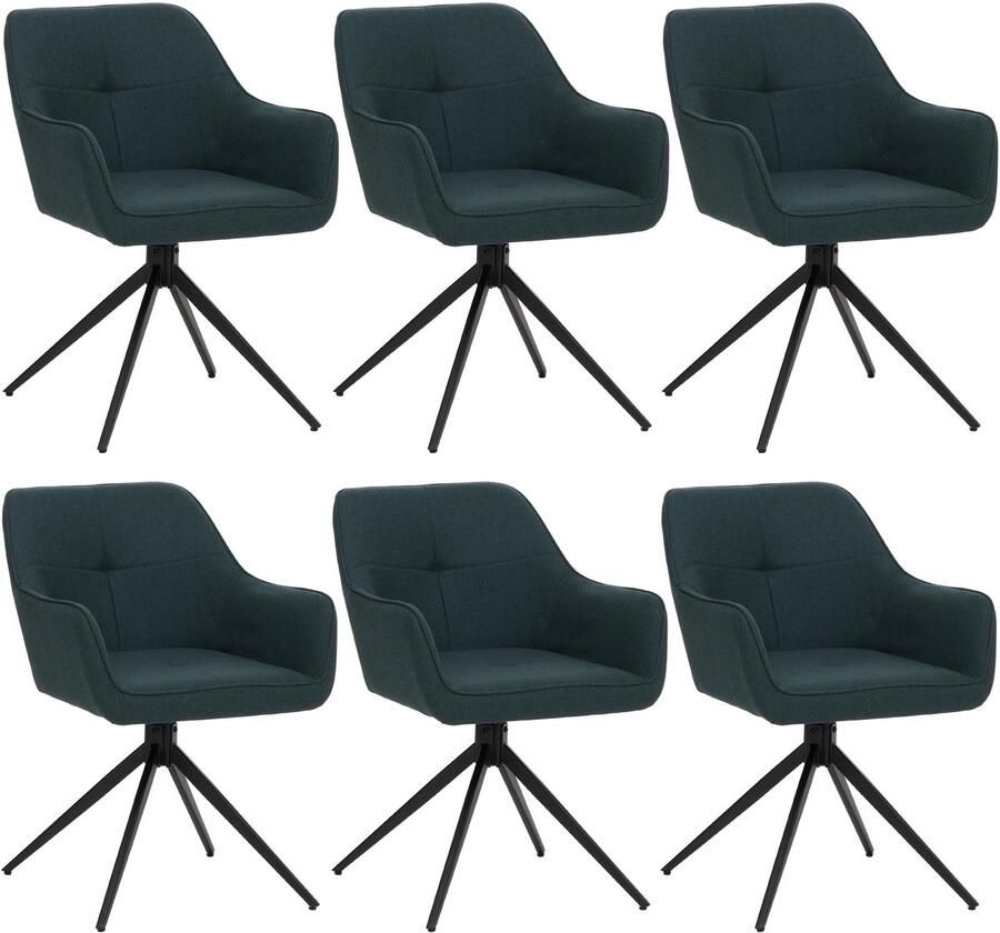 MCW Set van 6 eetkamerstoel -O47 keukenstoel armleuning draaibaar met automatische terugvering stof textiel (270g m²) ~ benzine