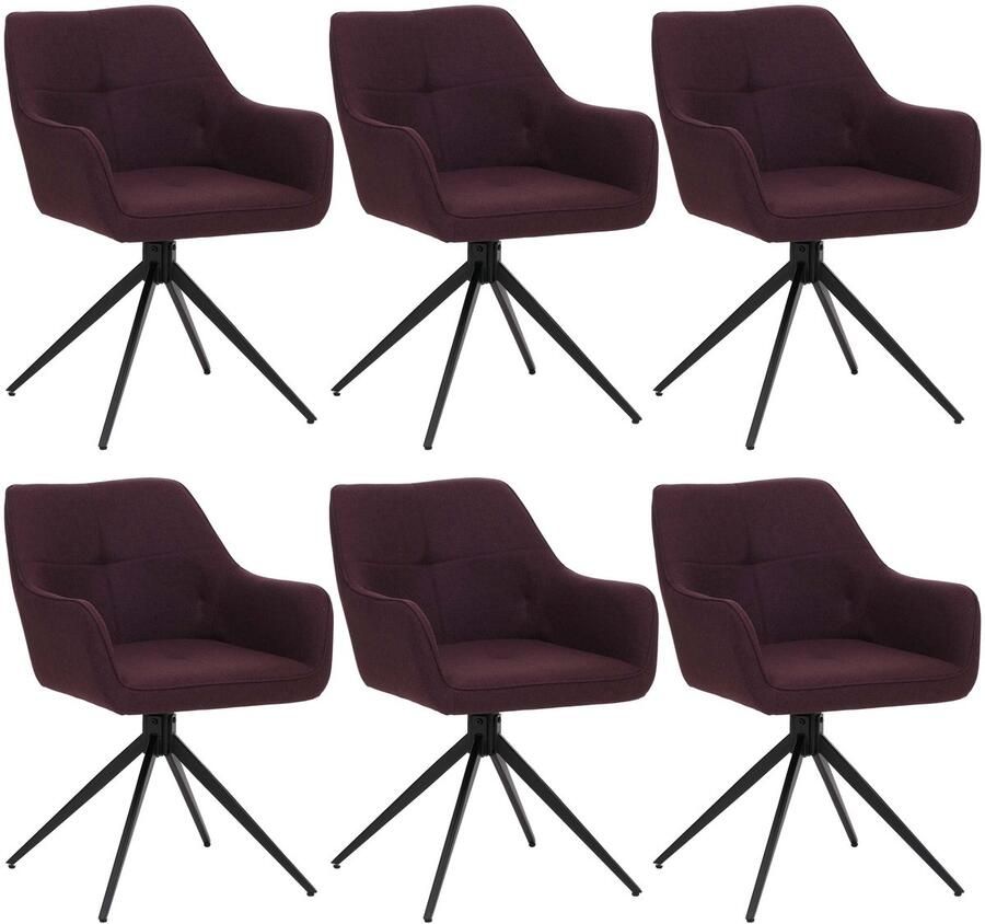 MCW Set van 6 eetkamerstoel -O47 keukenstoel armleuning draaibaar met automatische terugvering stof textiel (270g m²) ~ bordeaux