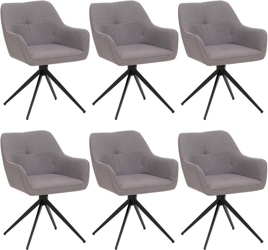 MCW Set van 6 eetkamerstoel -O47 keukenstoel armleuning draaibaar met automatische terugvering stof textiel (270g m²) ~ lichtgrijs