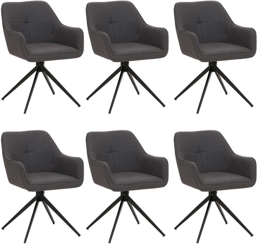 MCW Set van 6 eetkamerstoel -O47 keukenstoel armleuning draaibaar met automatische terugvering stof textiel (270g m²) ~ grijs