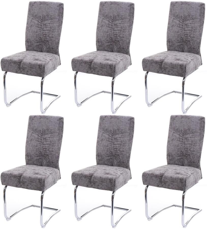 MCW Set van 6 eetkamerstoelen -G56 keukenstoel sledestoel fauteuil metaal stof textiel chenille ~ donkergrijs
