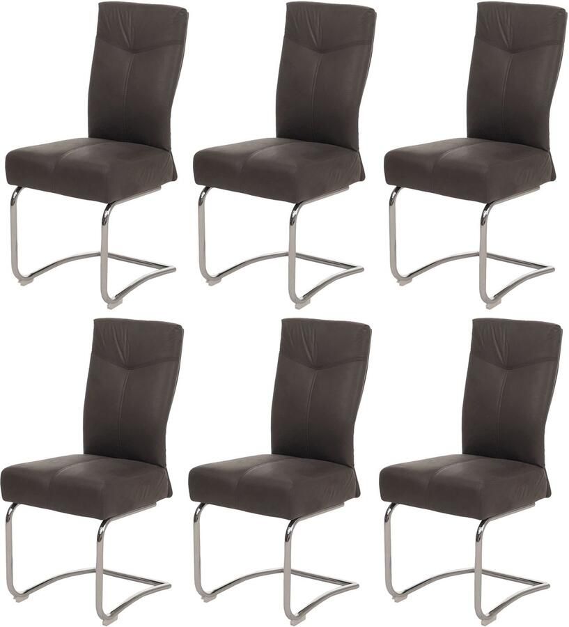 MCW Set van 6 eetkamerstoelen -G56 keukenstoel sledestoel suèdelook textiel ~ grijs