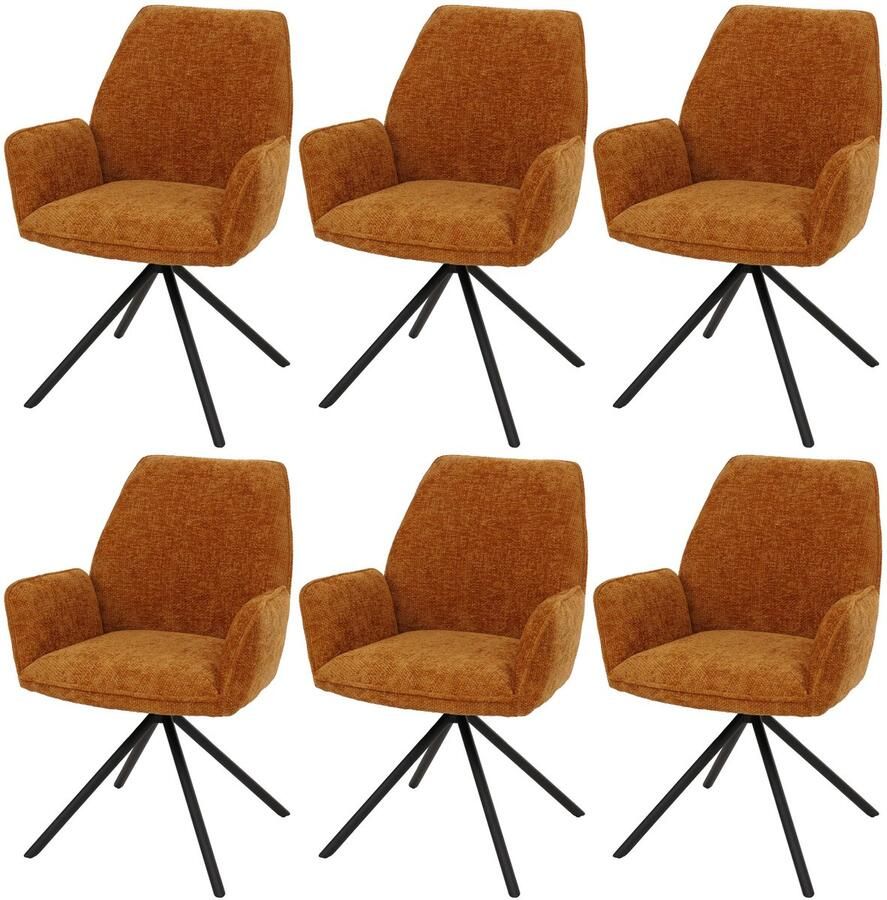 MCW Set van 6 eetkamerstoelen -G67 keukenstoel met armleuningen draaibaar automatische positie chenille Öko-Tex MVG ~ mosterdgeel