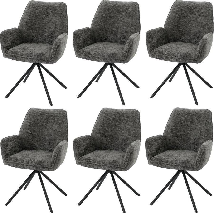 MCW Set van 6 eetkamerstoelen -G67 keukenstoel Stoel met armleuning draaibare autostand chenille Oeko-Tex MVG ~ donkergrijs