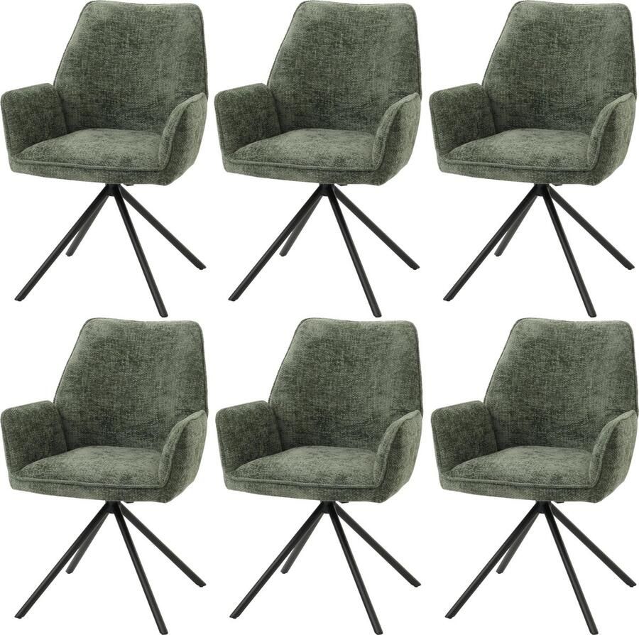 MCW Set van 6 eetkamerstoelen -G67 keukenstoel Stoel met armleuning draaibare autostand chenille Oeko-Tex MVG ~ groen