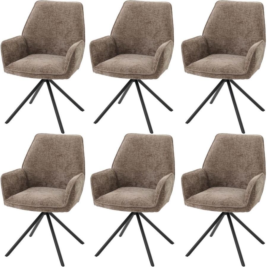 MCW Set van 6 eetkamerstoelen -G67 keukenstoel Stoel met armleuning draaibare autostand chenille Oeko-Tex MVG ~ bruin