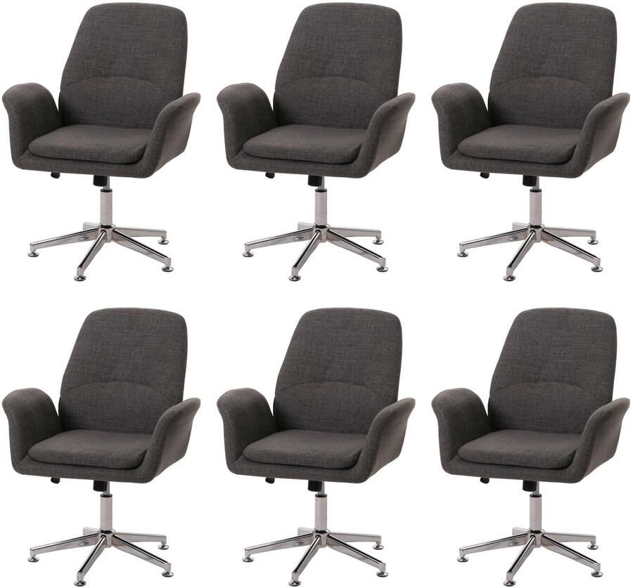 MCW Set van 6 eetkamerstoelen -K23 stoel keukenstoel draaibaar met armleuning in hoogte verstelbaar stof textiel ~ donkergrijs