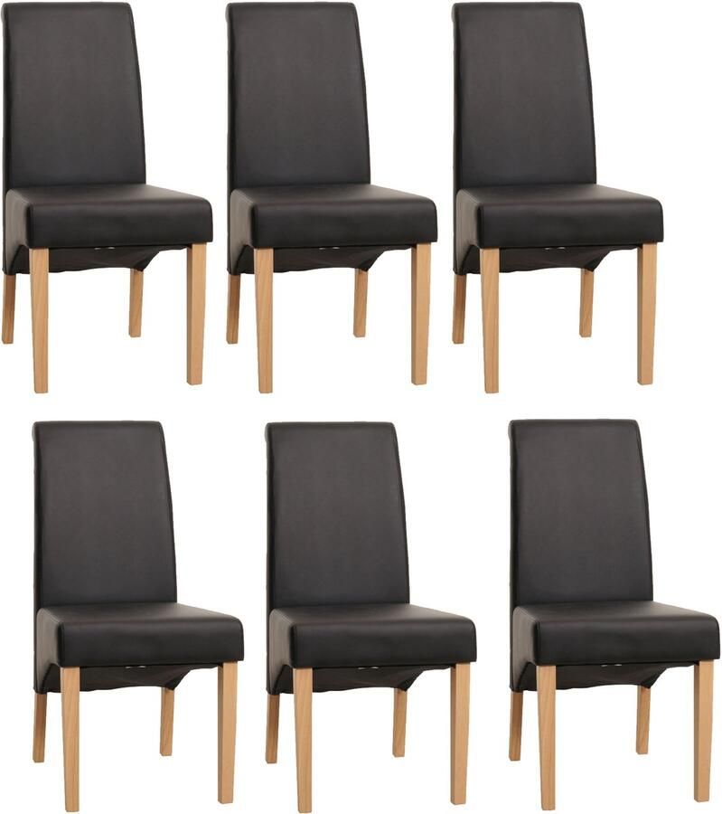 MCW Set van 6 eetkamerstoelen Keukenstoel Stoel M37 ~ kunstleer mat zwart lichtgekleurde poten