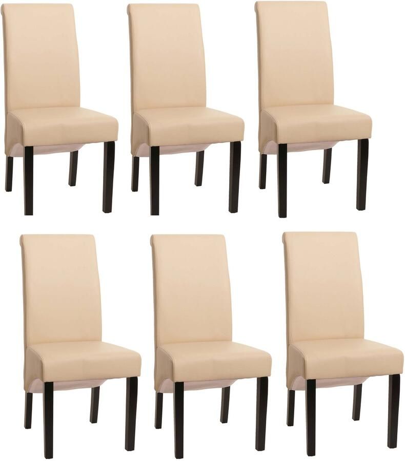 MCW Set van 6 eetkamerstoelen Keukenstoel Stoel M37 ~ Leer crème donkere poten