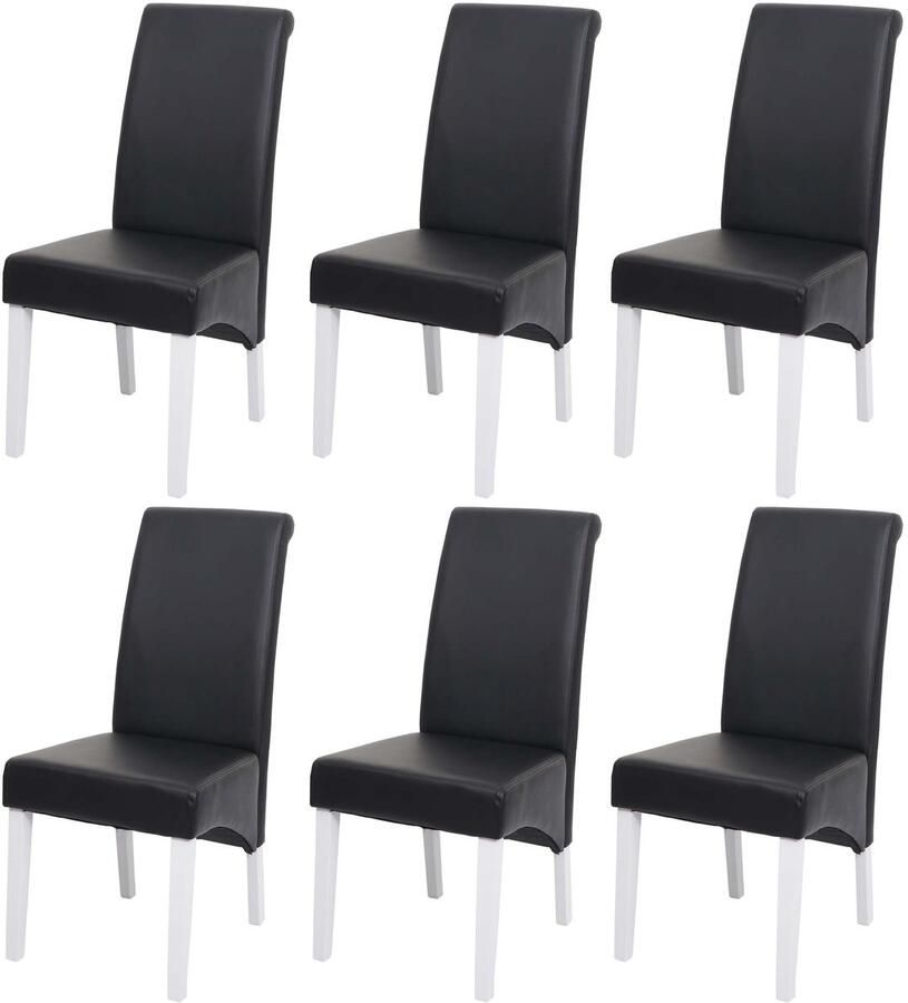 MCW Set van 6 eetkamerstoelen Keukenstoel Stoel M37 ~ leer zwart witte poten